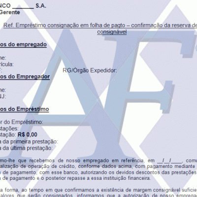 Exemplo de Carta de Empréstimo consignado em Folha Funcionário