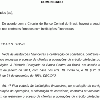 Modelo de Comunicado sobre Circular Banco Central de 