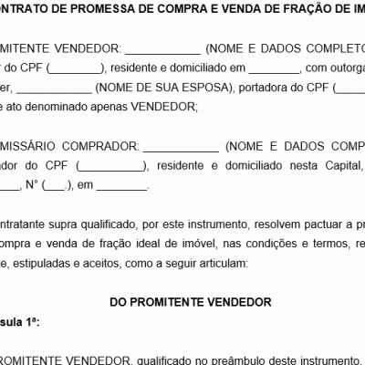 Exemplo de Promessa de Compra e Venda de Fração de Imóvel