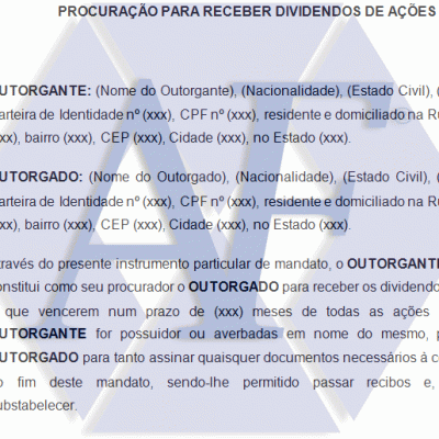 Exemplo de Procuração para receber dividendos de Ações 