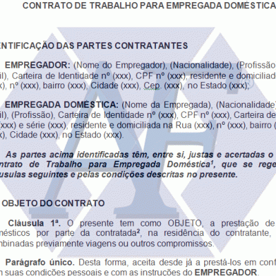 Modelo de Contrato de Trabalho para Empregada Doméstica