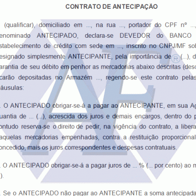 modelo de contrato de antecipação de dívida com garantia pignoratícia